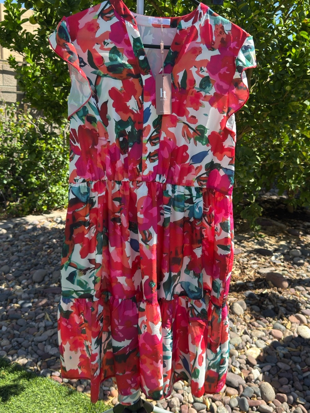Pink & Red Floral Tiered Dress